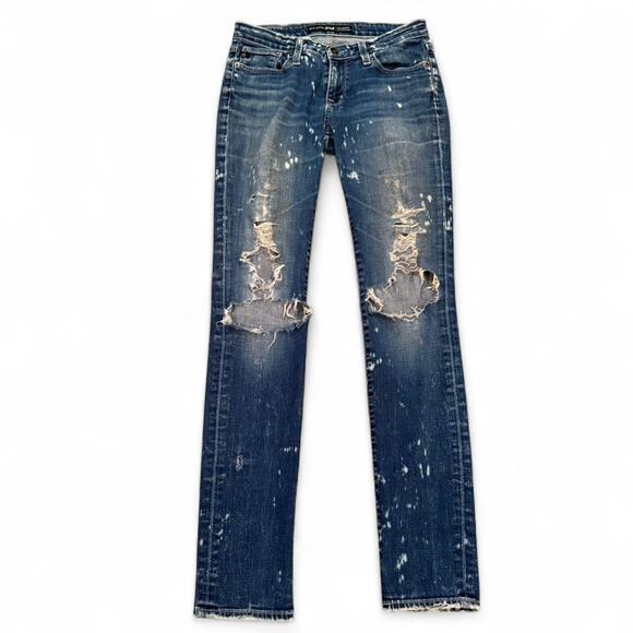 Big Star Brigette Slim Straight Blue Denim Distressed Star Bleach Jeans Sz.26R - Picture 3 of 6
